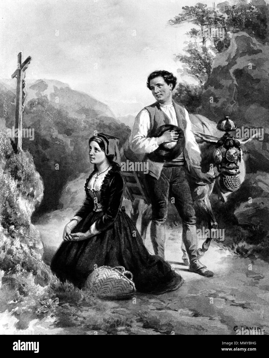 37.1293 Gustave David (Französisch, 1824-1891). "Italienische Bauern", 1824 Aquarell über Graphit auf leicht strukturierte, mäßig thickt, Creme webte Papier. Walters Art Museum (37.1293): von William T. Walters, 1870 erworben. Gustave David - Italienische Bauern - Walters 371293 Stockfoto