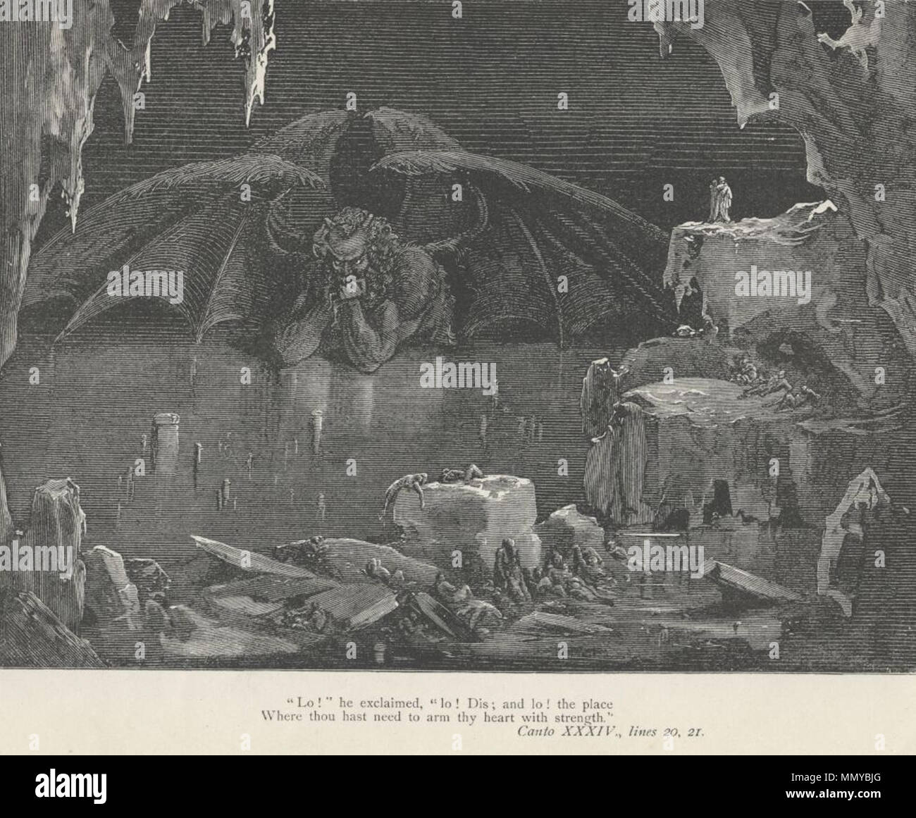 . Gustave Dore zeichnete diese Abbildung von Luzifer für Canto 34 von Dantes Göttlicher Komödie: Inferno, übersetzt von Henry Cary. Die Bildunterschrift lautet: "Siehe!", rief er aus, 'Lo! Dis; und siehe! Der Ort, an dem du braucht dein Herz mit Stärke arm." Canto XXXIV., Linien 20, 21. . Zwischen 1861 und 1868. Gustave Doré (1832-1883) Alternative Namen Paul Gustave Doré, Paul Gustave Doré Louis Christophe Beschreibung französischer Maler, Zeichner, Kupferstecher und Karikaturist Geburtsdatum / Tod am 6. Januar 1832 23. Januar 1883 Ort der Geburt / Tod Strasbourg Paris arbeiten Ort Pari Stockfoto