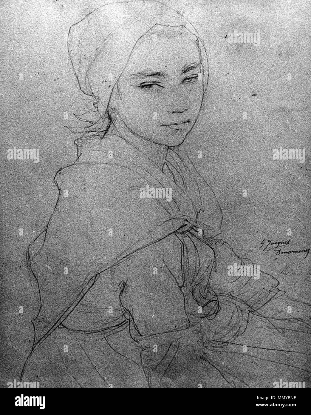 37.1221 Gustave-Jean Jacquet (Französisch, 1846-1909). "Bretonischen Bäuerin", 1909 Graphit auf mäßig strukturiertem, mäßig dick, beige webte Papier. Walters Art Museum (37.1221): Erworben durch Henry Walters, 1909 (?). Gustave Jean Jacquet - Breton Bauernmädchen - Walters 371221 Stockfoto