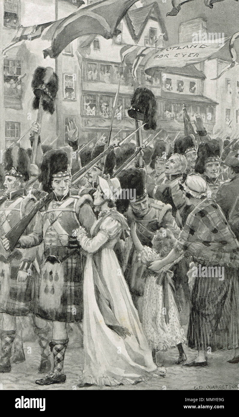 Die Black Watch, 42nd Royal Highlanders wieder nach Edinburgh nach der Schlacht von Waterloo zu einem Helden willkommen, 1815 Stockfoto