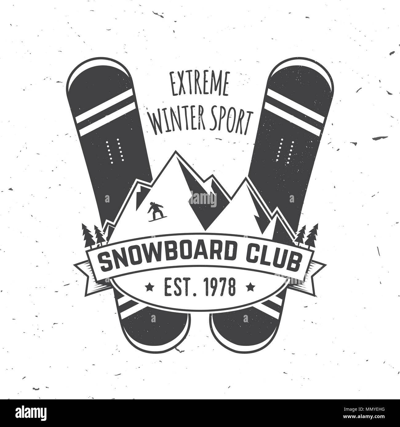 Snowboard Club. Vector Illustration. Konzept für T-Shirt, Druck, Stempel oder T-Stück. Vintage Typografie Design mit Snowboard und Helm Silhouette. Extreme Stock Vektor