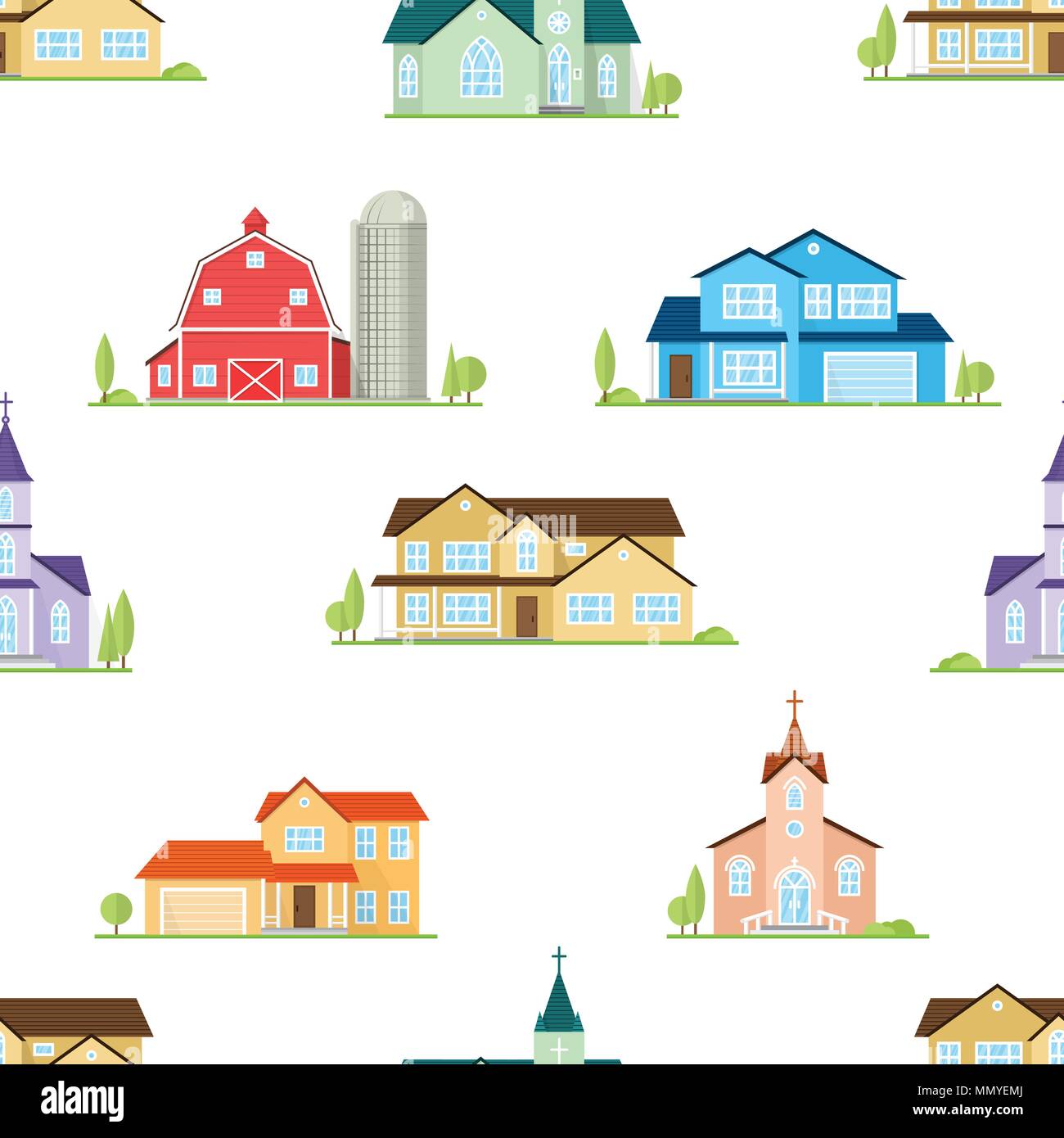 Suburban Hauser Nahtlose Muster Vector Illustration