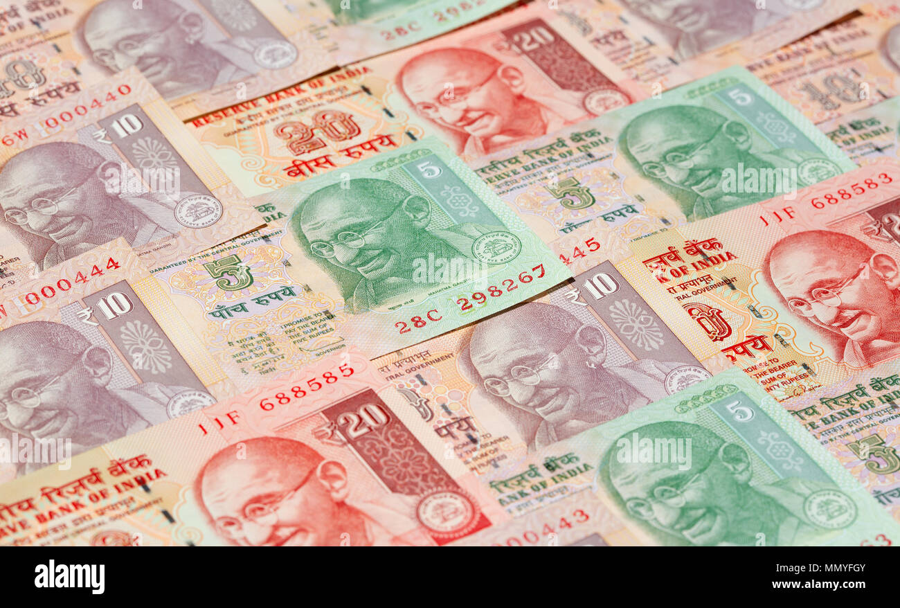 Sammlung der indischen Banknoten Stockfoto