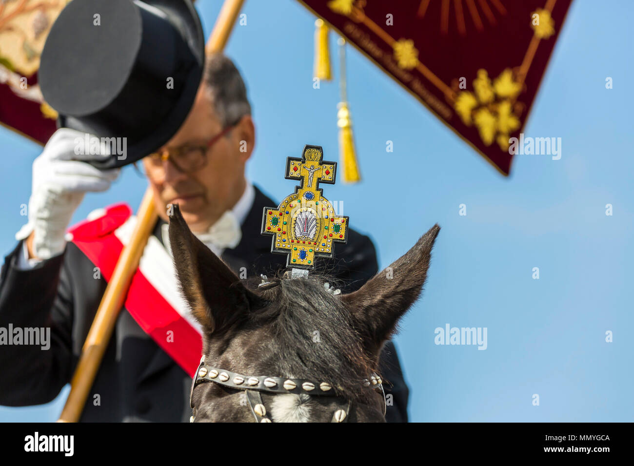 Blutritt, Weingarten, Deutschland, mit 2500 Pferden, zu Ehren eines Blut Relikt. Die Wallfahrt ist der größte Equestrian Prozession in Europa. Stockfoto