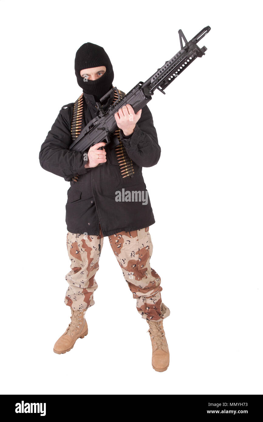 Terroristische mit m60 Maschinengewehr Stockfoto