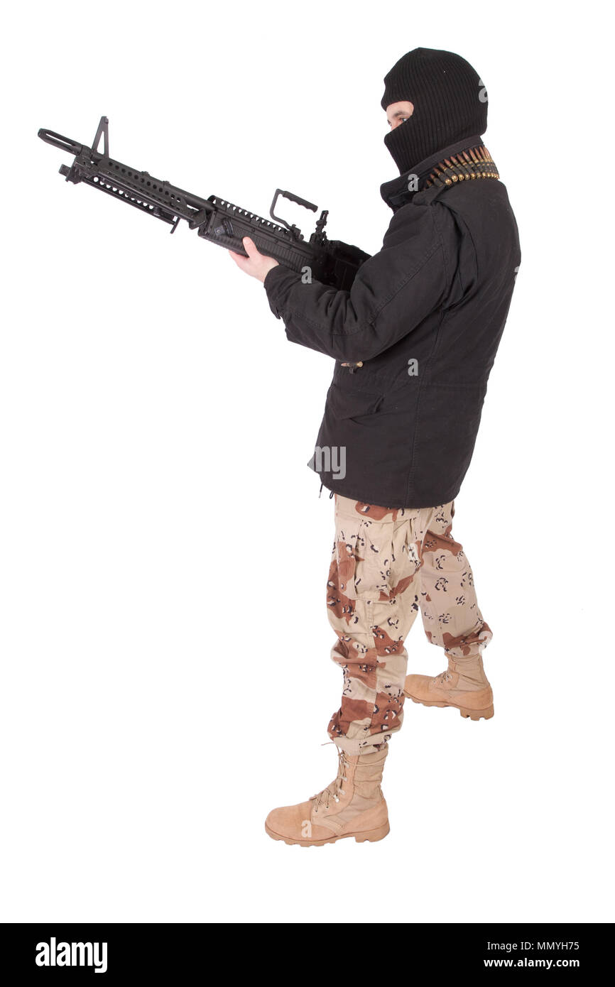 Terroristische mit m60 Maschinengewehr Stockfoto