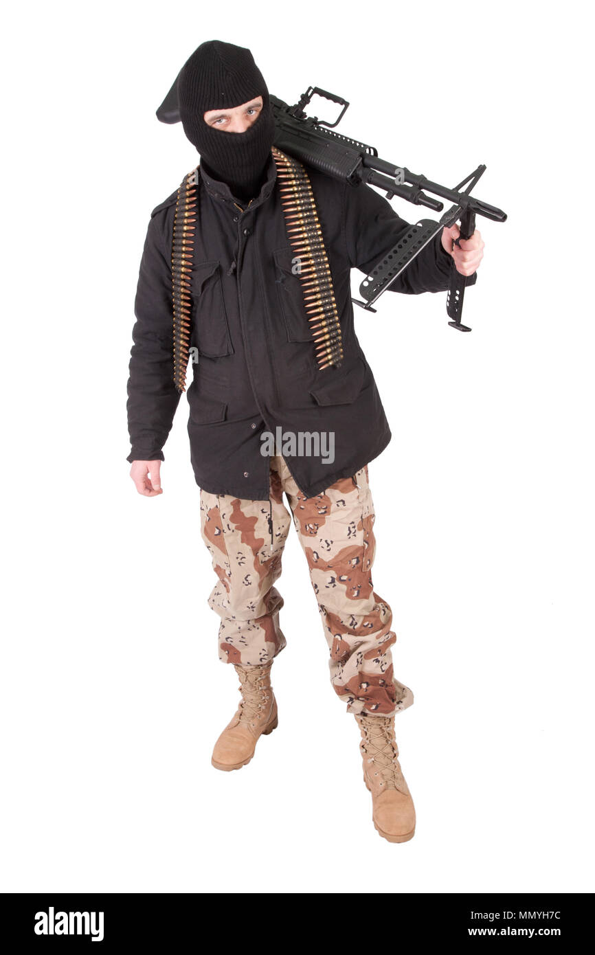 Terroristische mit m60 Maschinengewehr Stockfoto