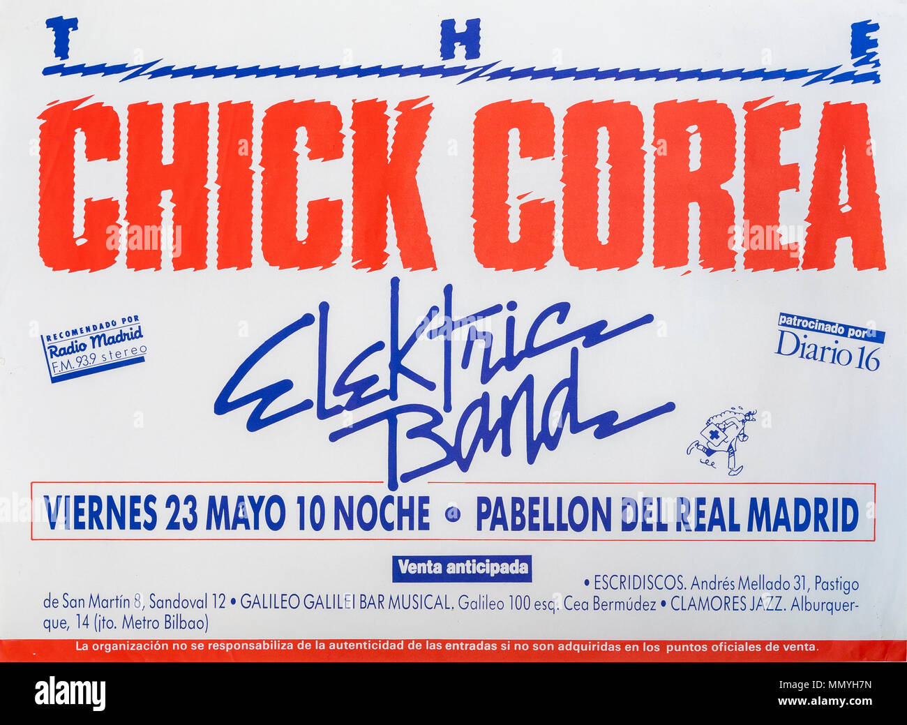 Der Chick Corea Elektro Band tour, Madrid 1986, Musical Konzert Poster Stockfoto