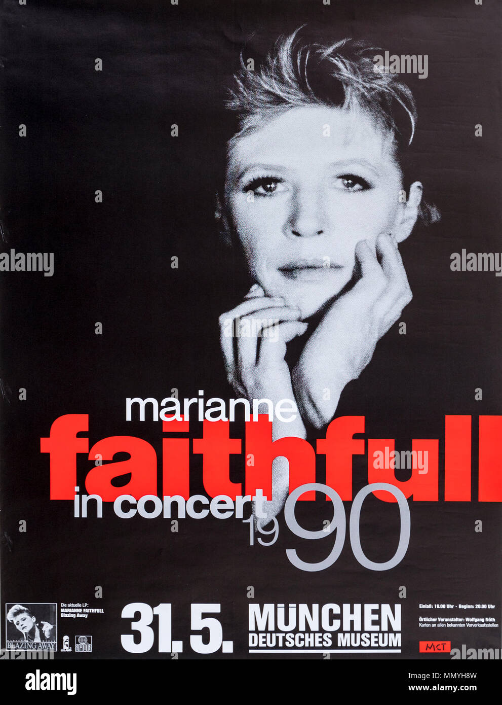 Marianne Faithfull im Konzert München 1990, Musical Konzert Poster Stockfoto