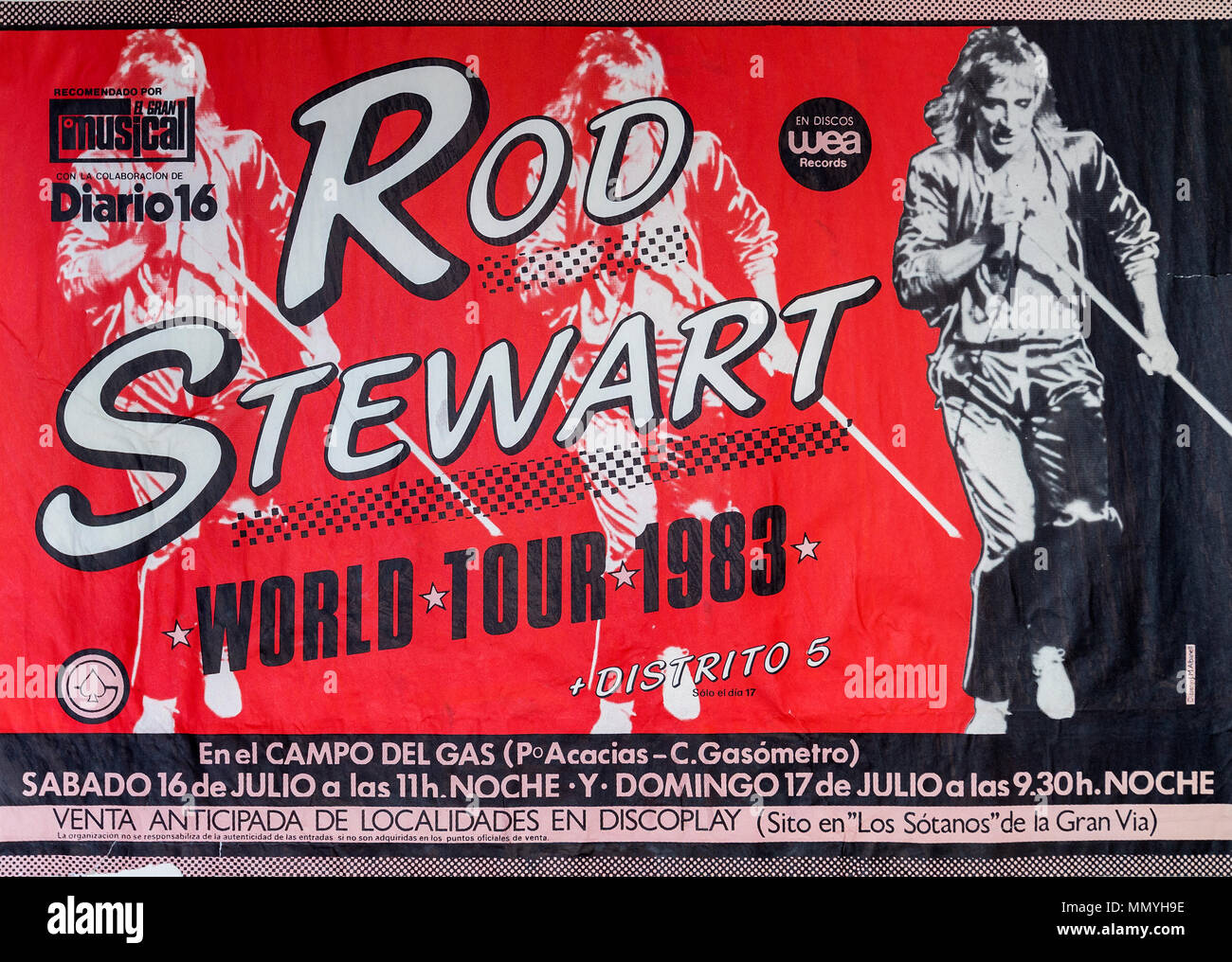 Rod Stewart World Tour 1983, Madrid, Musical Konzert Poster Stockfoto
