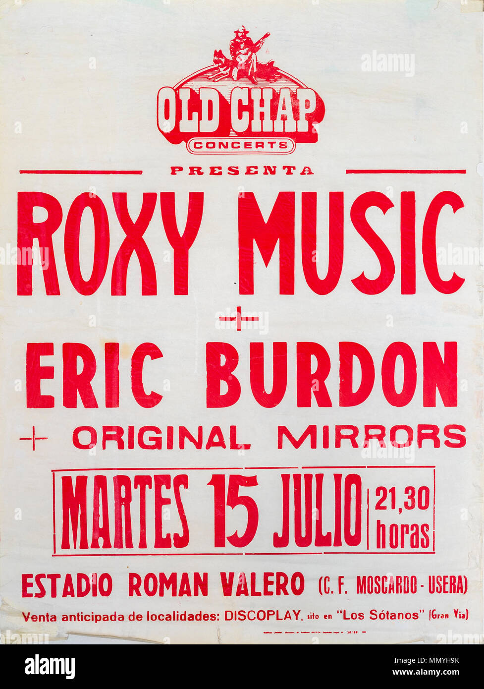 Roxy Music und Eric Burdon, Madrid Tour 1980, Musical Konzert Poster Stockfoto