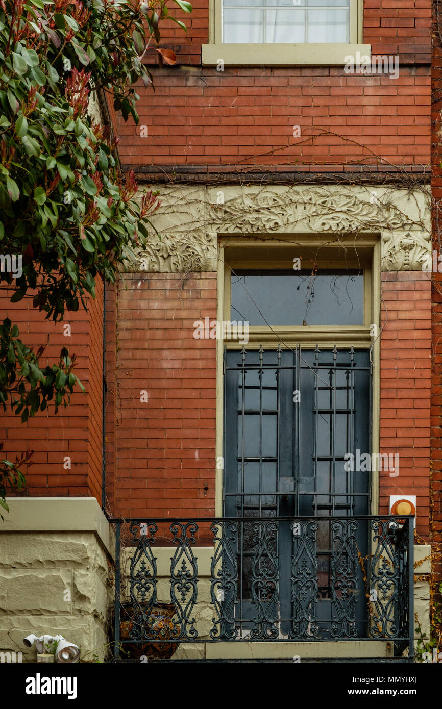 Balkontür auf historisches Haus, 2809 N Street NW, Georgetown, Washington DC Stockfoto