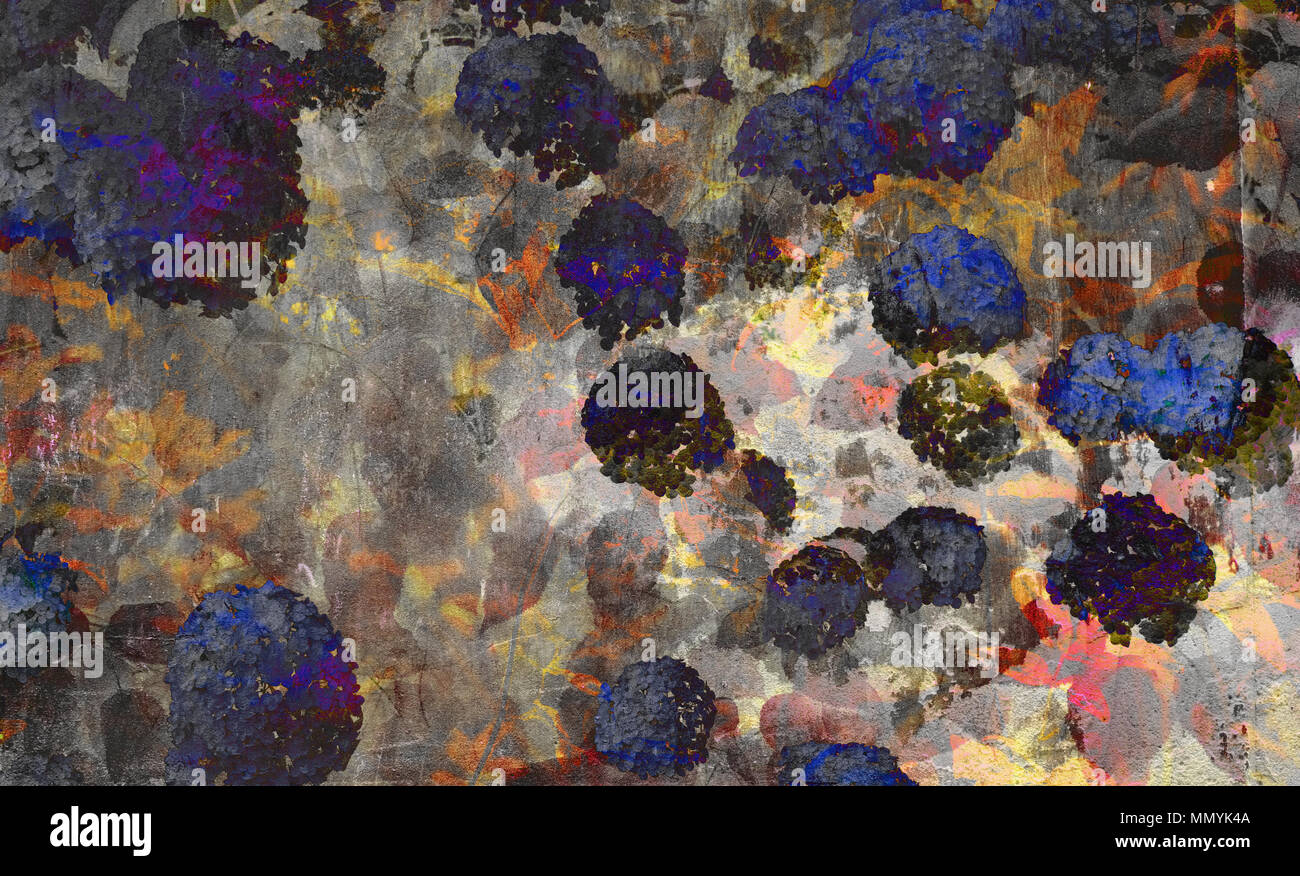 Digitale Technik von Blumen/Flower pattern mit Photo Collage Technik gemacht. Rustikales, natürliches Aussehen. Stockfoto