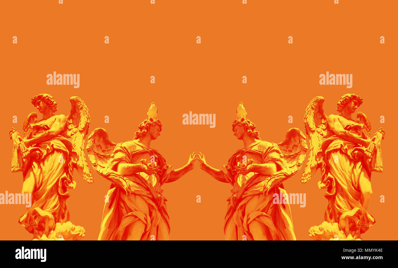 Orange/goldene Farbe digitale Kunst mit Photo Collage Technik mit Skulpturen und Statuen verwendet. Stockfoto