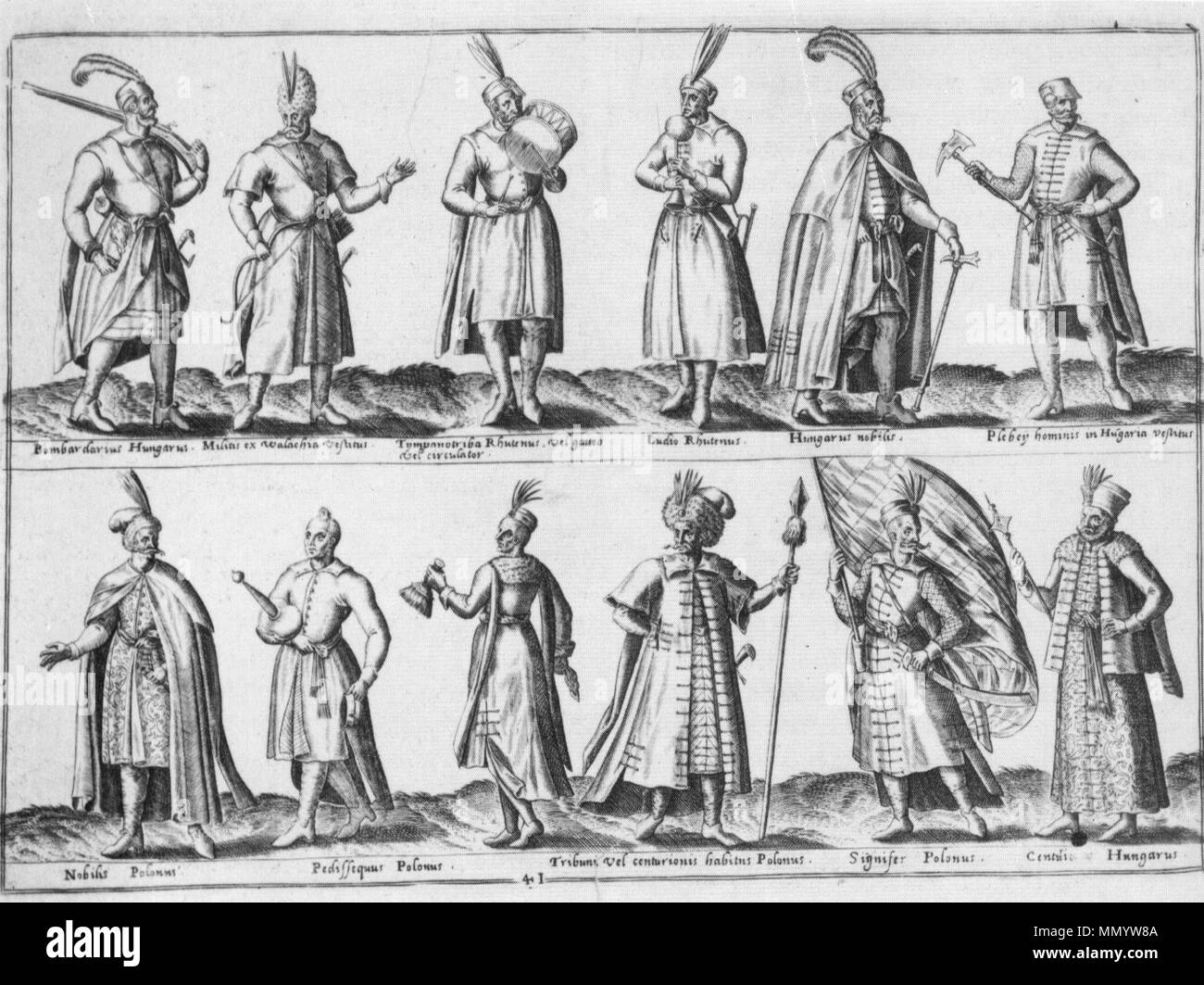 . Русский: Польские (нижний ряд) и венгерские (верхний ряд) воины, гравюра Абрахама де Брюйна века конец XVI. . 1581. Abraham de Bruyn ( - 1587) Alternative Namen Abraham De Bruyn Beschreibung niederländische Maler, Kupferstecher und Goldschmied Geburtsdatum / Tod zwischen 1538 und 1540 1587 Ort der Geburt / Todes Antwerpen Köln Arbeitsort Breda (1570-1576), Köln (1577 - 1587) Kontrolle: Q 2821866 VIAF:?:? ISNI 34726681 0000 0001 2127 6450 500008141 GND ULAN:?:??: 110789563 123467411 SUDOC Gewohnheiten de Mundharmonika Nationen (Polen und Ungarn) Stockfoto