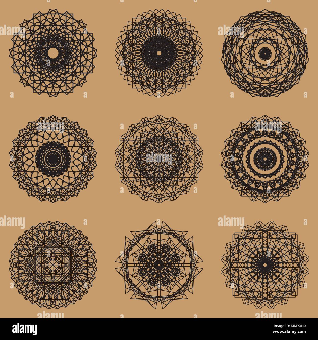 Abstrakte geometrische Formen, futuristischen wellig Fraktale der Stern und Kreis. Vektor Square und andere dekorative Elemente. Cool geometrische Lllustrat Stock Vektor