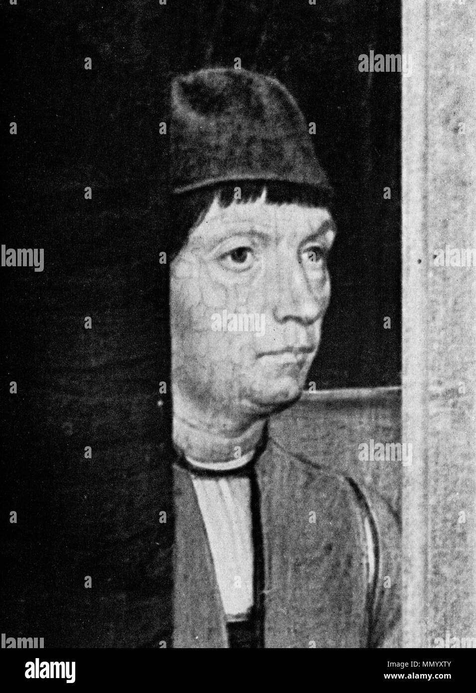 . Deutsch: Hans Memling (1435-1494); 1468 English: Hans Memling (1435-1494); Selbstbildnis mit dem Altar im Besitz des Herzogs von Devonshire in Chatsworth 1468 Donne Triptychon. gescannt Jun. 2008; original 1468. Hans Memling Stockfoto