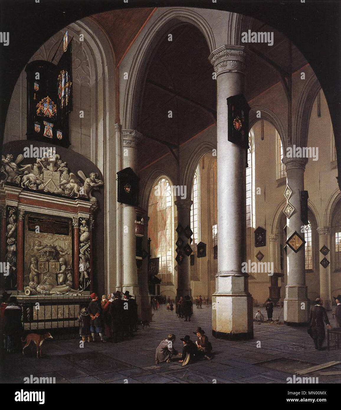 Innenraum der Oude Kerk, Delft, mit dem Grab von Admiral Tromp. 1658. Hendrick Cornelisz. Van Vliet - Inneres der Oude Kerk, Delft, mit dem Grab von Admiral Tromp-WGA 25272 Stockfoto