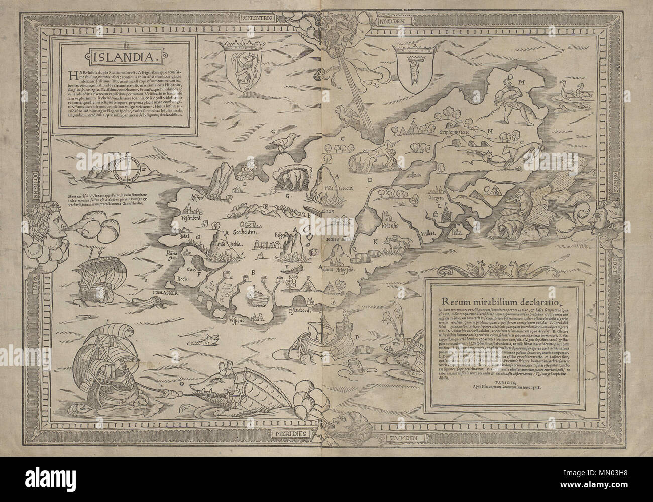 . Français: Carte de l'Islande par Hieronymus Gourmont en 1548. . 1548. Hieronymus Hieronymus Gourmont Gourmont - Insel - 1548 Stockfoto