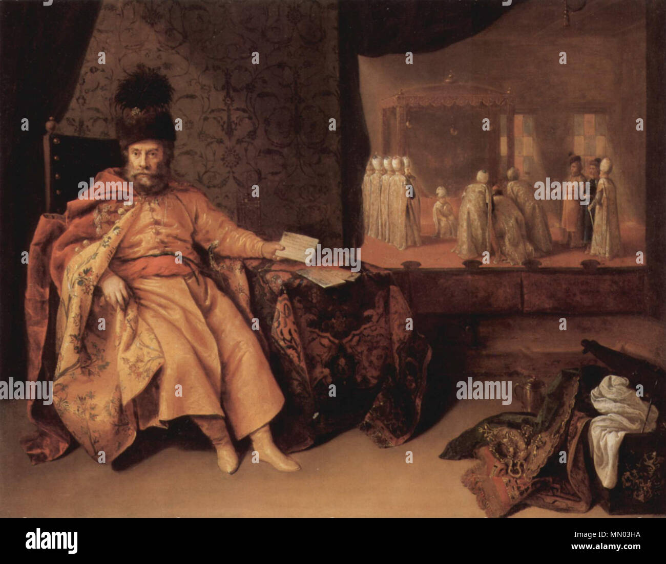 Deutsch: Porträt des Johann Rudolf Schmid, Freiherr von Schwarzemhorn, beim Sultan im Jahre 1651. 1651. Hieronymus Joachims 001 Stockfoto