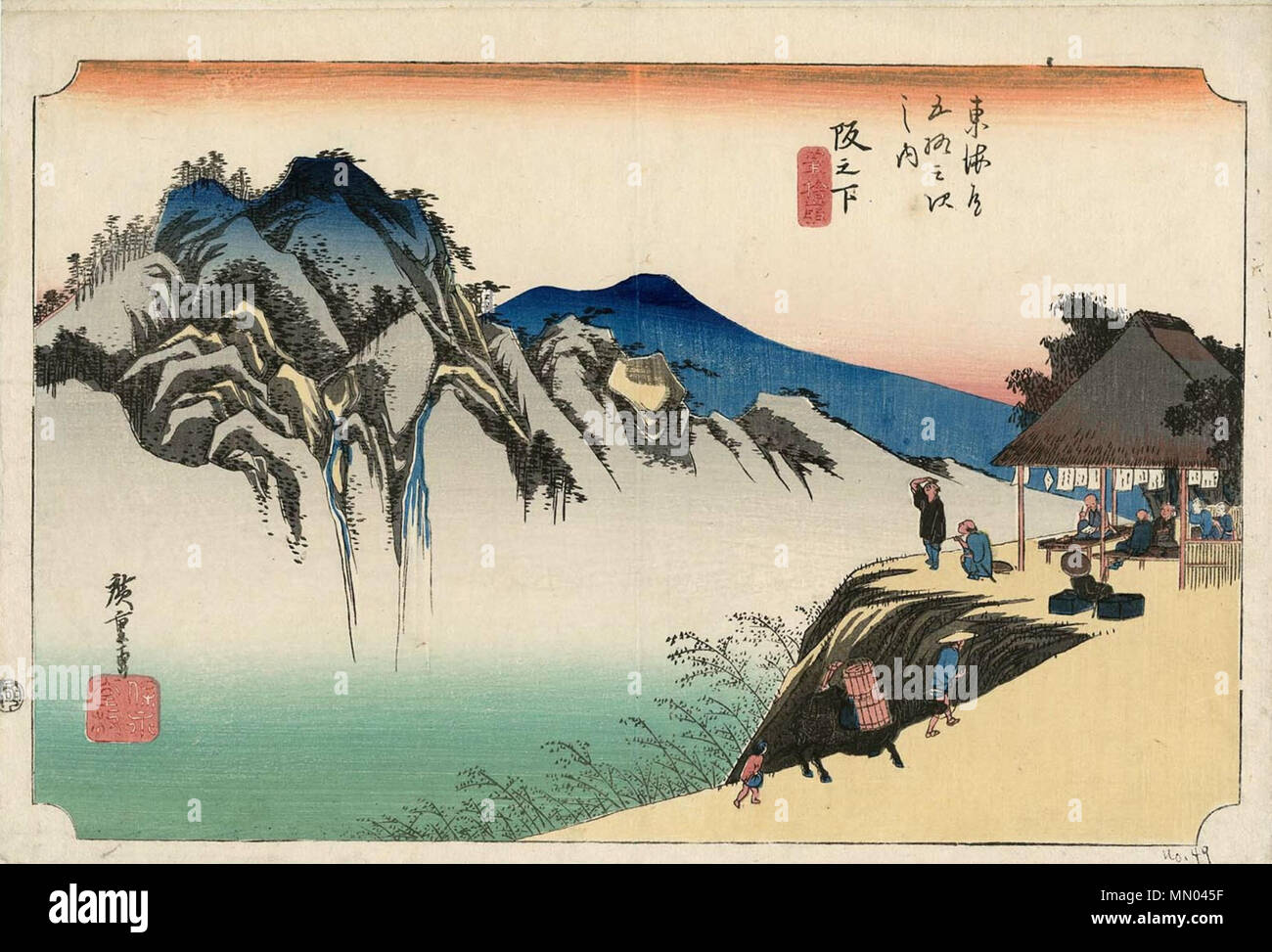 . Englisch: Station Fudesute Sakanoshita, "Berg" (Fudesute Mine, 筆捨嶺; Variante a; Herausgeber Dichtung Hoeidō han (保永堂板). ca. 1833/35. Hiroshige (1797-1858) Alternative Namen????, Utashige (??), Ichiy? sai Hiroshige ICH (?????), Und? Hiroshige (????), Geburt Name: Und? Tokutar? (?? ???) Beschreibung japanischen Ukiyo-e Künstler, Maler und Zeichner Geburtsdatum / Tod 1797 vom 12. Oktober 1858 Ort der Geburt / Todes Edo Edo Arbeiten Zeitraum zwischen ca. 1812 und ca. 1858 Arbeitsort Edo, heute Tokio, T?kaid? (Straße) (1832), Kyoto (1832) Kontrolle: Q 200798 VIAF:?: 0000 19678928 ISNI? Stockfoto