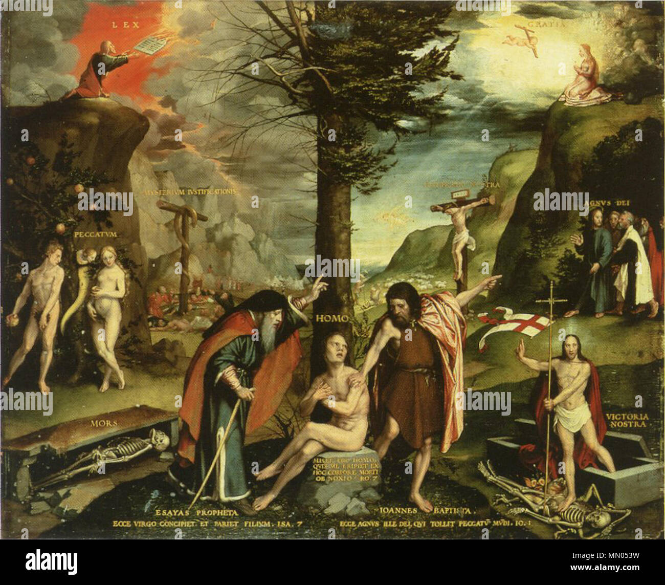 . Allegorie des Alten und des Neuen Gesetzes eine Allegorie des Alten und Neuen Testaments. 1533/35. Holbein testamenten Stockfoto . Allegorie des Alten und des Neuen Gesetzes eine Allegorie des Alten und Neuen Testaments. 1533/35. Holbein testamenten Stockfoto