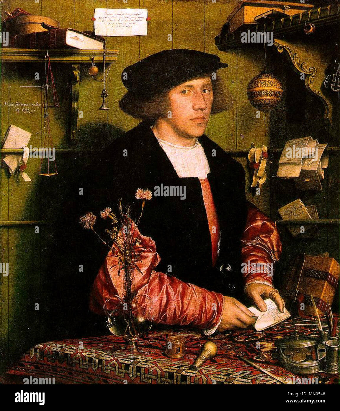 Deutsch: Der Kaufmann Georg Gisze der Kaufmann Georg Gisze. 1532. Holbein, Hans-Georg Gisze, ein deutscher Kaufmann in London Stockfoto