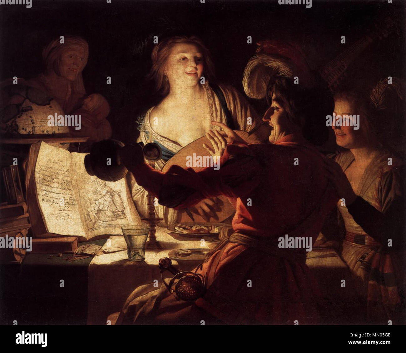 Frohe Gesellschaft. 1623. Gerard van Honthorst, - Frohe Unternehmen - 1623 Stockfoto Frohe Gesellschaft. 1623. Gerard van Honthorst, - Frohe Unternehmen - 1623 Stockfoto