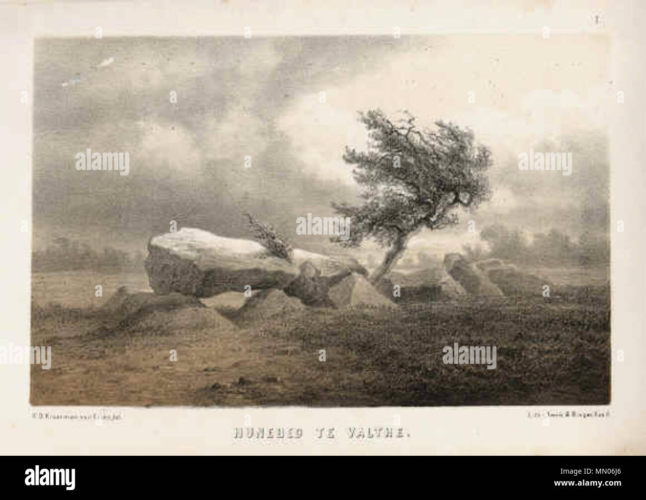 . Nederlands: Hunebed te Valthe. zwischen 1857 und 1864. Hunebed Valthe Kruseman van Elten Stockfoto