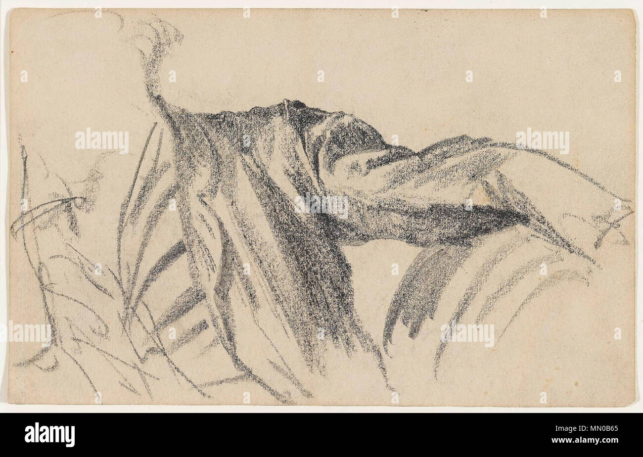 . Studie der Schulter und des ausgestreckten Armes on the left side sitzenden eines Mannes. Zimmermannsbleistift in Papier. 13 x 20,5 cm. Möglicherweise Modellstudie zum rechts im Bild sitzenden Offizier auf der Gouache" Hofballszene (causerie)" aus dem Jahre 1884 (Schweinfurt, Museum Georg Schäfer). . Ca. 1884 (?). Adolph von Menzel (1815 - 1905) Beschreibung Deutsche Maler und Illustrator Datum der Geburt / Tod am 8. Dezember 1815 vom 9. Februar 1905 Ort der Geburt / Todes Breslau? aw Berlin Standort Berlin Authority control: Q 164961 VIAF:?:? ISNI 34607154 0000 0001 2127 5116 500018924 LCCN ULAN:?:? Stockfoto