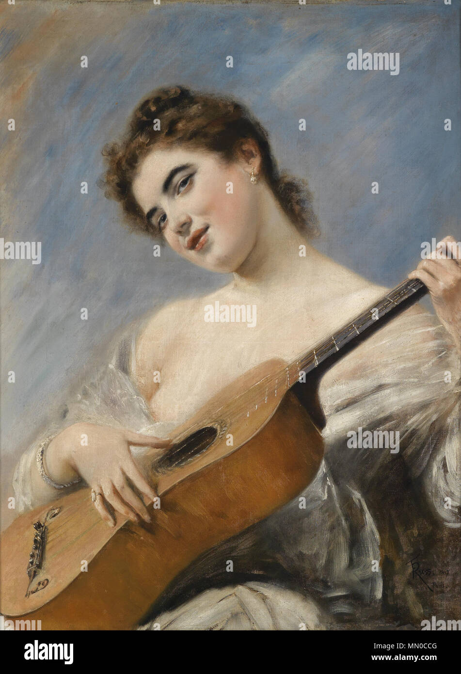 . Der Gitarrist. 1887. Franz Russ jun. (1844-1906) Franz Russ jun Sterben Gitarrenspielerin 1887 Stockfoto