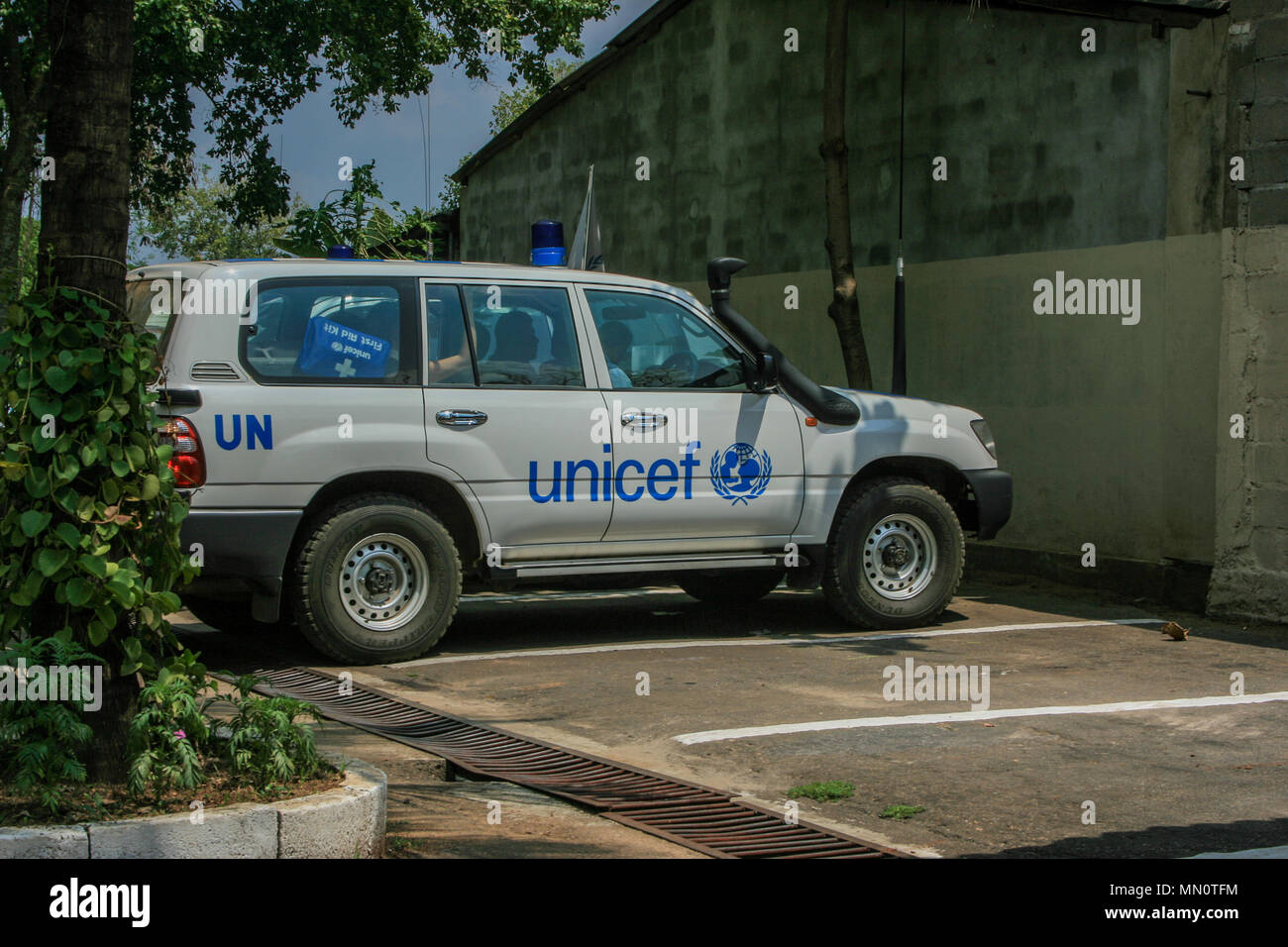 Toyota Landcruiser Amazon Fahrzeuge der United Nations International Children's Emergency Fund (UNICEF) in Sri Lanka geparkt Stockfoto