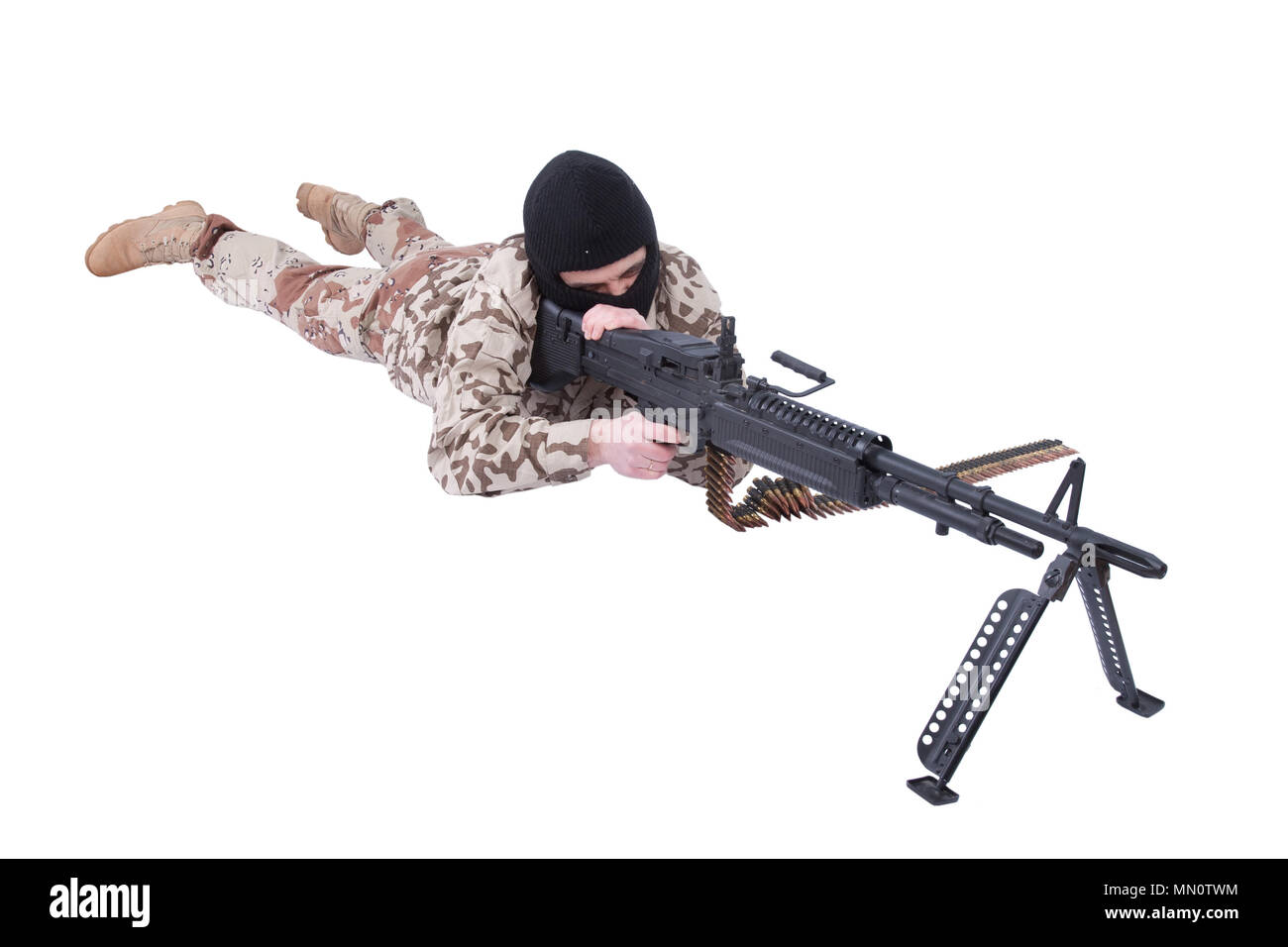 Söldner mit m60 Maschinengewehr Stockfoto
