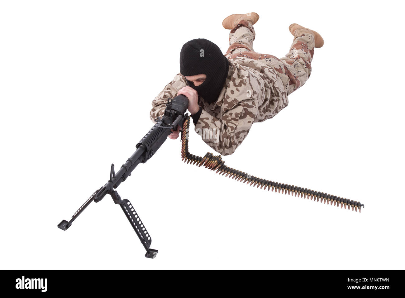 Söldner mit m60 Maschinengewehr Stockfoto