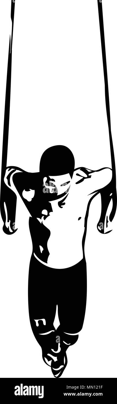 Zeichnung des Menschen tun Crossfit Push-ups mit Trx Fitness Bänder in der Turnhalle Vector Illustration Stock Vektor