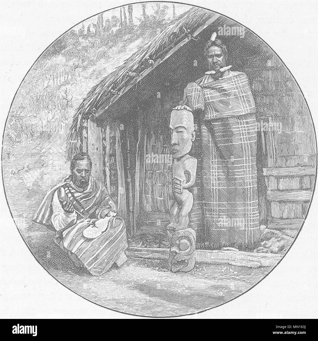 TRIBAL. Maori Legenden. Idol-Carvers 1890 alte antike vintage Bild drucken Stockfoto