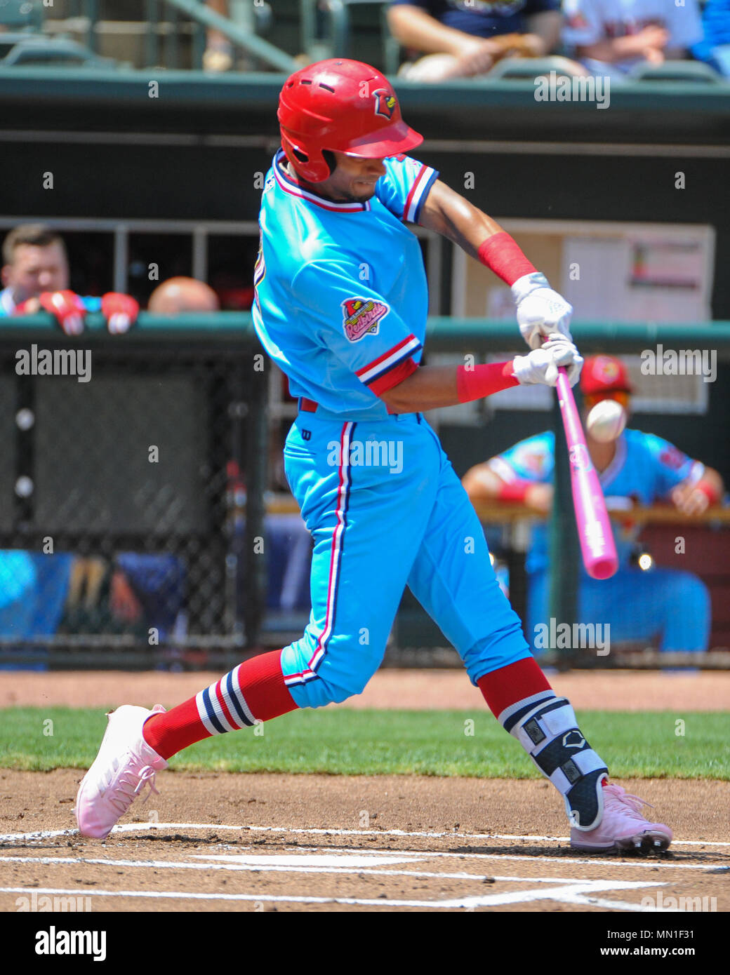 Auto Zone Park. 13. Mai, 2018. TN, USA; Memphis Redbirds outfielder, Oscar Mercado (12) at bat Während der Pacific Coast League Triple-A-Baseballspiel im Auto Zone Park. Nashville, Memphis, 8-3 besiegte. Kevin Lanlgey/CSM/Alamy leben Nachrichten Stockfoto