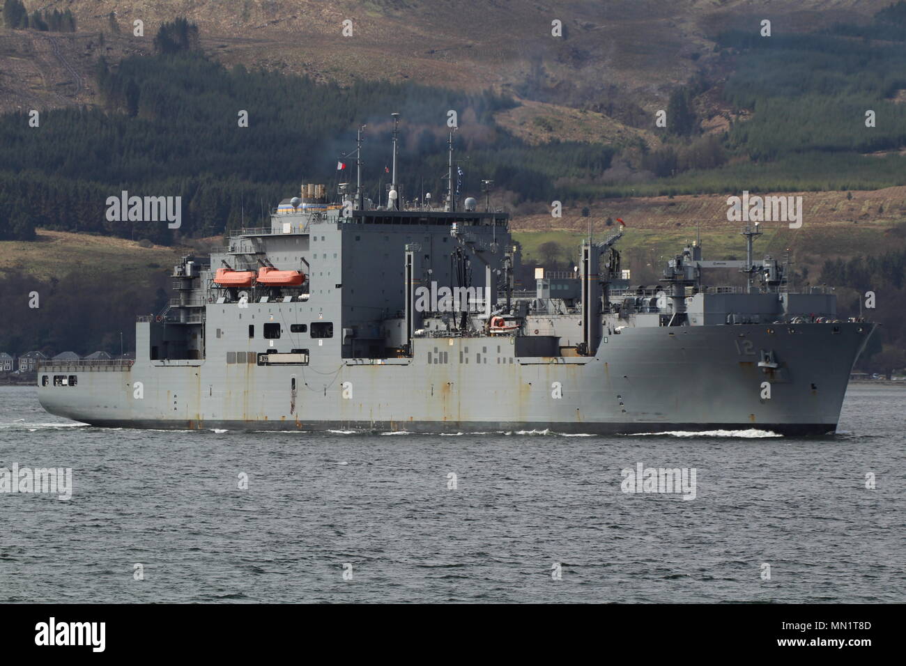 USNS William McLean (T-AKE-12), Lewis und Clark-Klasse Dry Cargo Schiff der US-Marine, bei der ankunft Stufen für Übung gemeinsame Krieger 18-1. Stockfoto