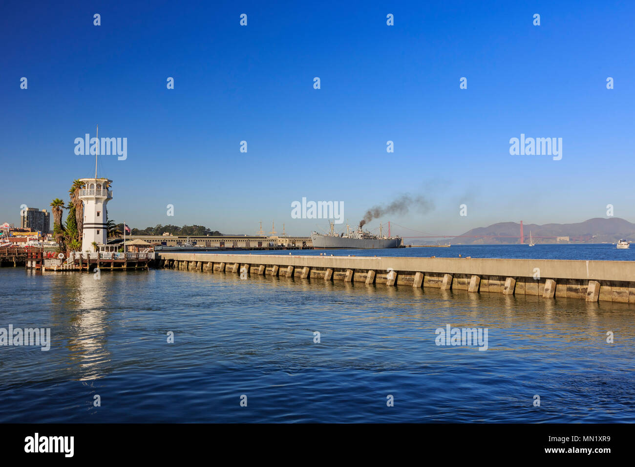 Die schönen Pier 39 und Light House in San Francisco Stockfoto