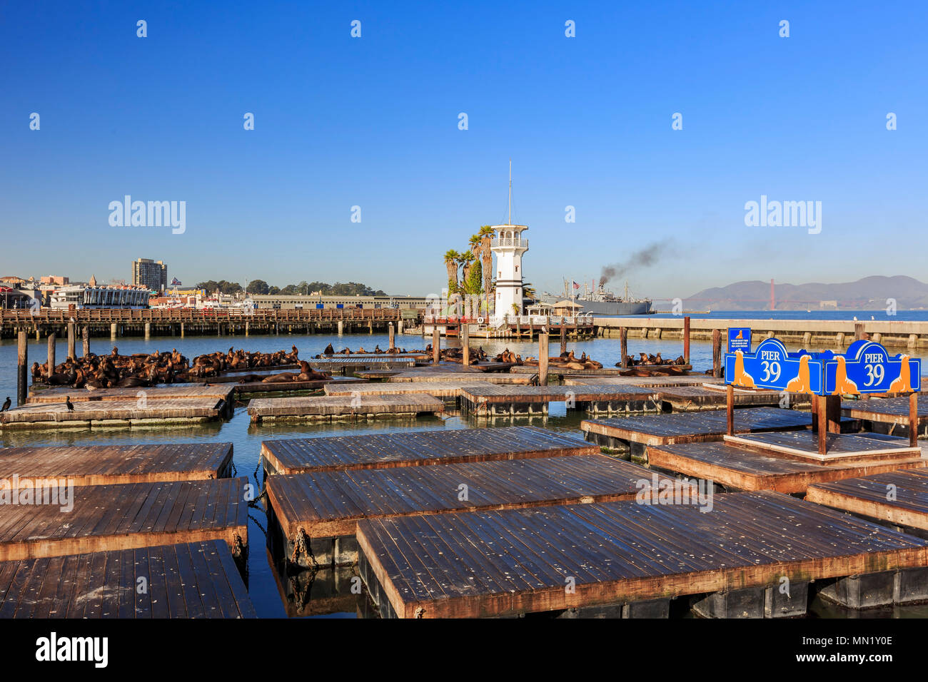 Die schönen Pier 39 und Light House in San Francisco Stockfoto