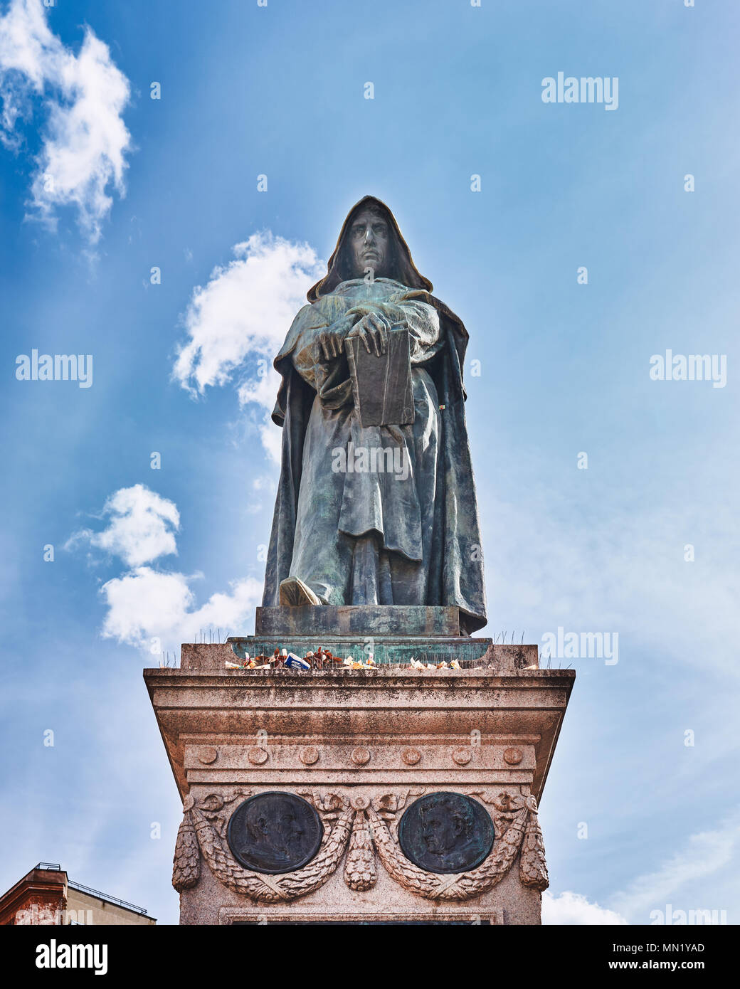 Rom, Statue von Giordano Bruno in Campo de Fiori (Felder der Blüte) Stockfoto