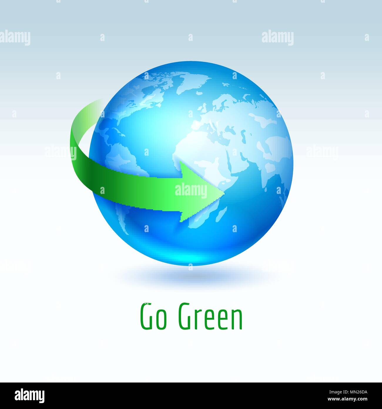 Blue Planet Globus Erde mit grünem Pfeil, Vector Illustration Stock Vektor