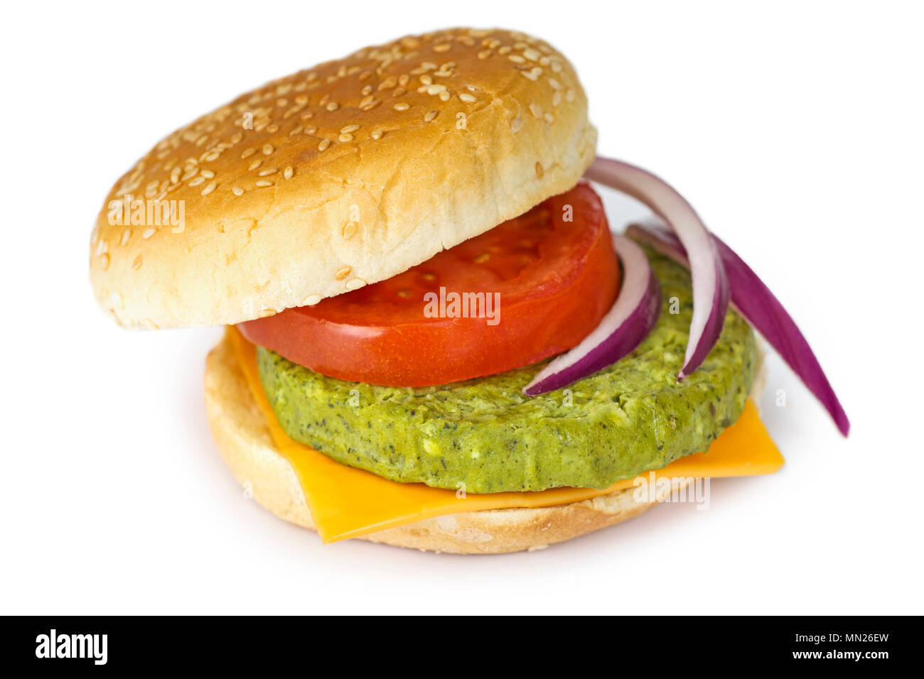 Vegetarisch Veggie Burger, Patty mit grünen Bohnen, Erbsen, Spinat, Brokkoli Stockfoto