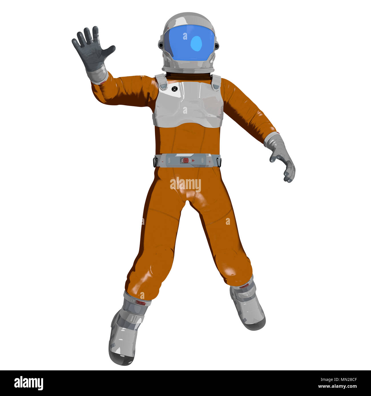 Winkende cartoon Astronaut isoliert auf Weiss. 3D-Darstellung Stockfoto
