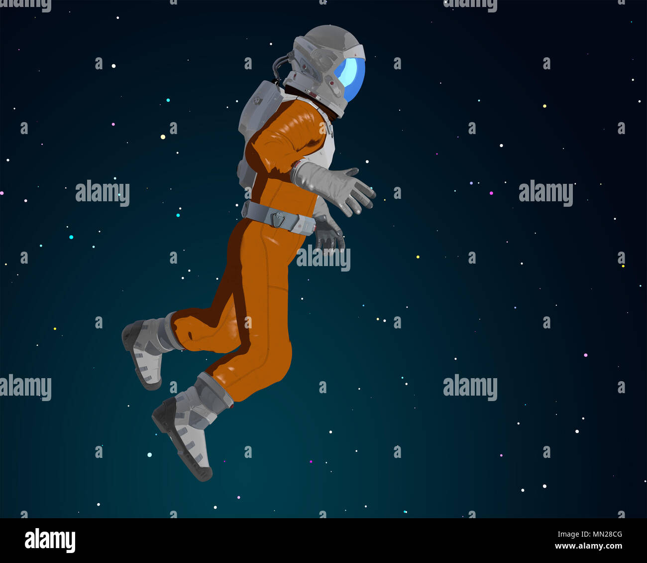 Cartoon Astronaut im Weltraum. 3D-Darstellung Stockfoto