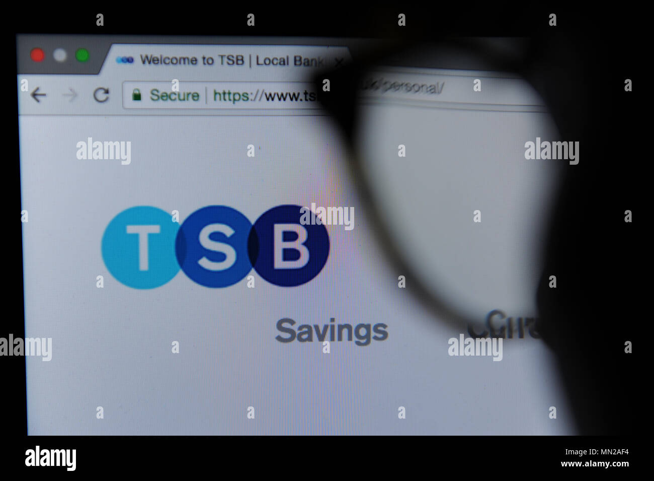 Eine Person sieht sich die TSB-Website Stockfoto