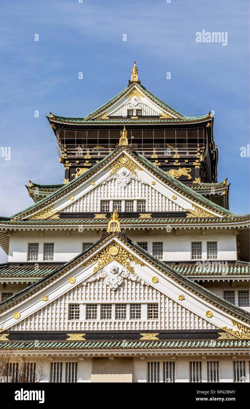 Hauptturm der Burg von Osaka; ursprünglich Ozakajo, Japan genannt Stockfoto