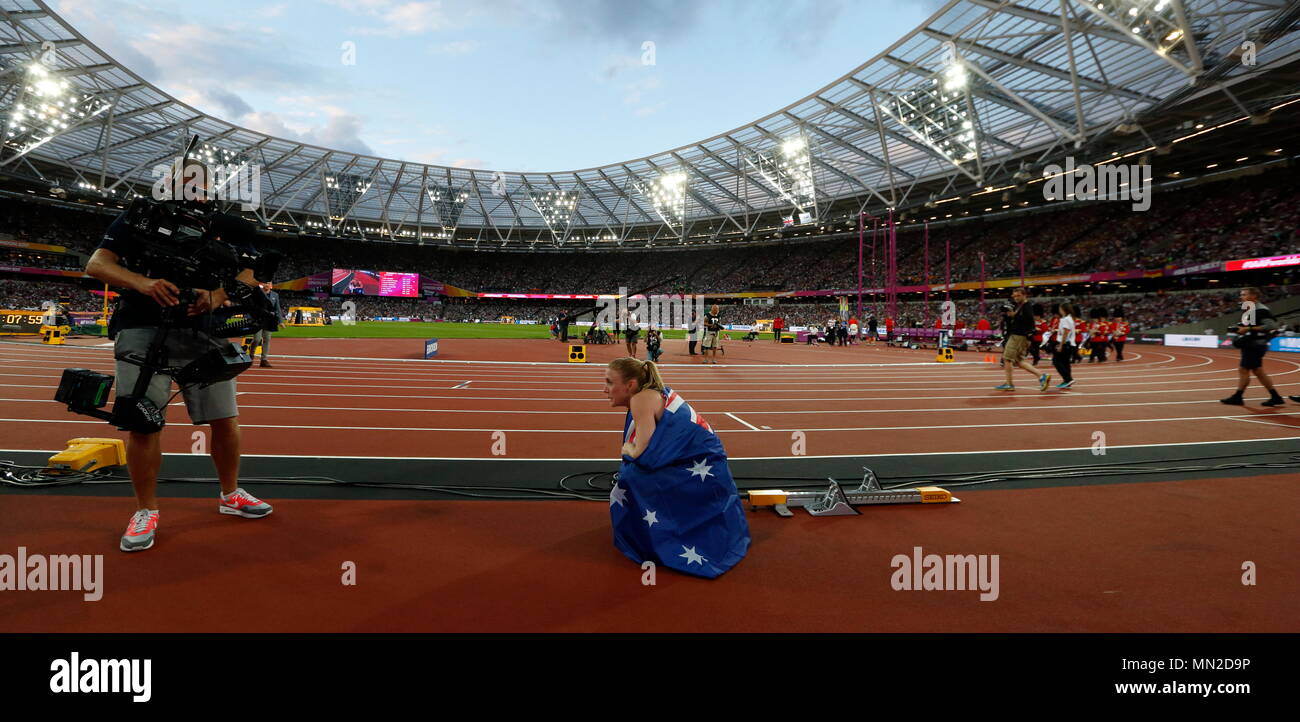 LONDON, ENGLAND - 12. August: Sally Pearson von Australien reagiert, nachdem er 100 m Hürden Finale der Frauen während der Tag neun der 16. IAAF Leichtathletik WM 2017 in London an der London Stadion am 12. August 2017 in London, Vereinigtes Königreich. - - - Bild von: © Paul Cunningham Stockfoto