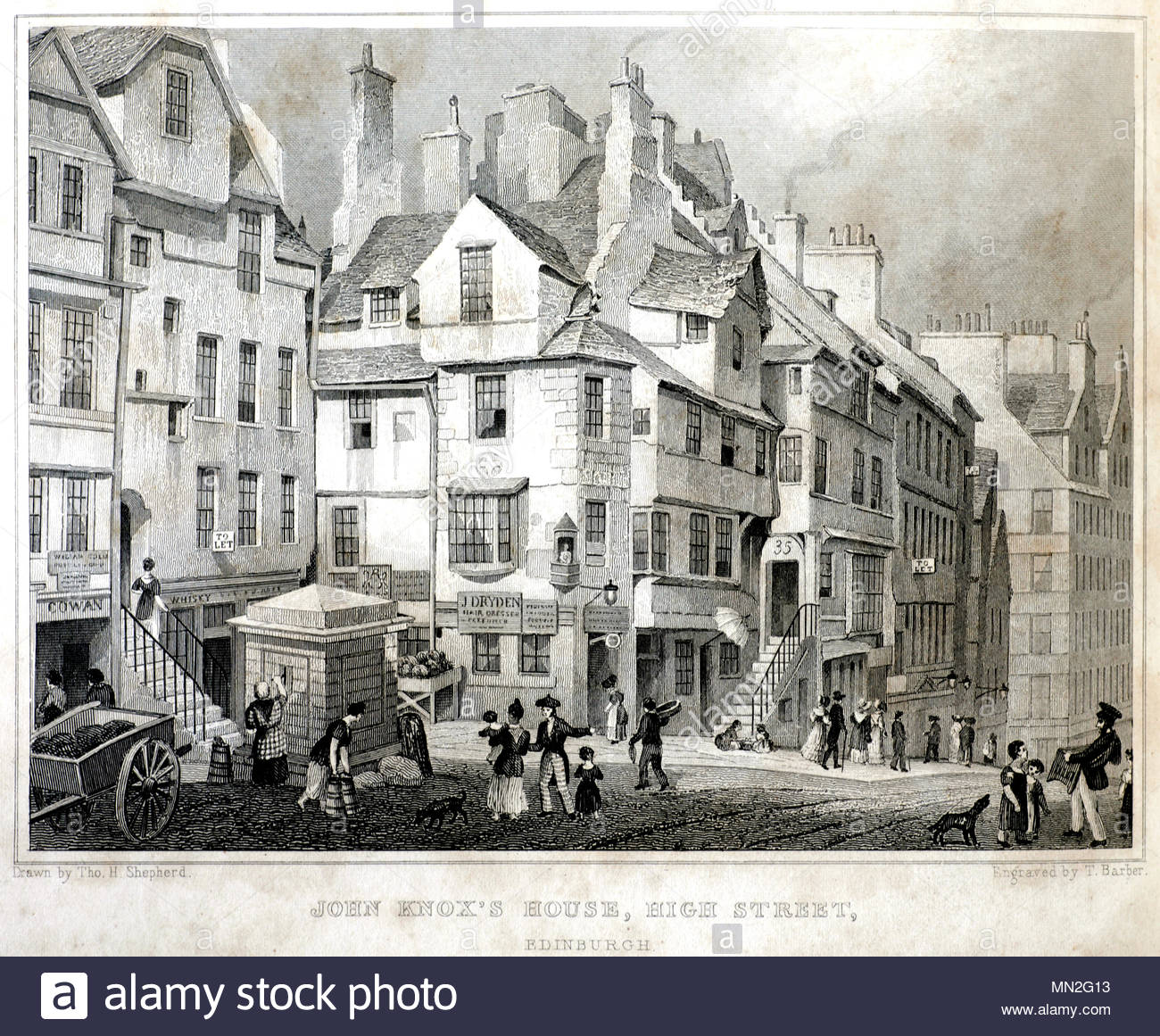 John Knox Haus, High Street, Royal Mile, Edinburgh, antiken Gravur von 1829 Stockfoto