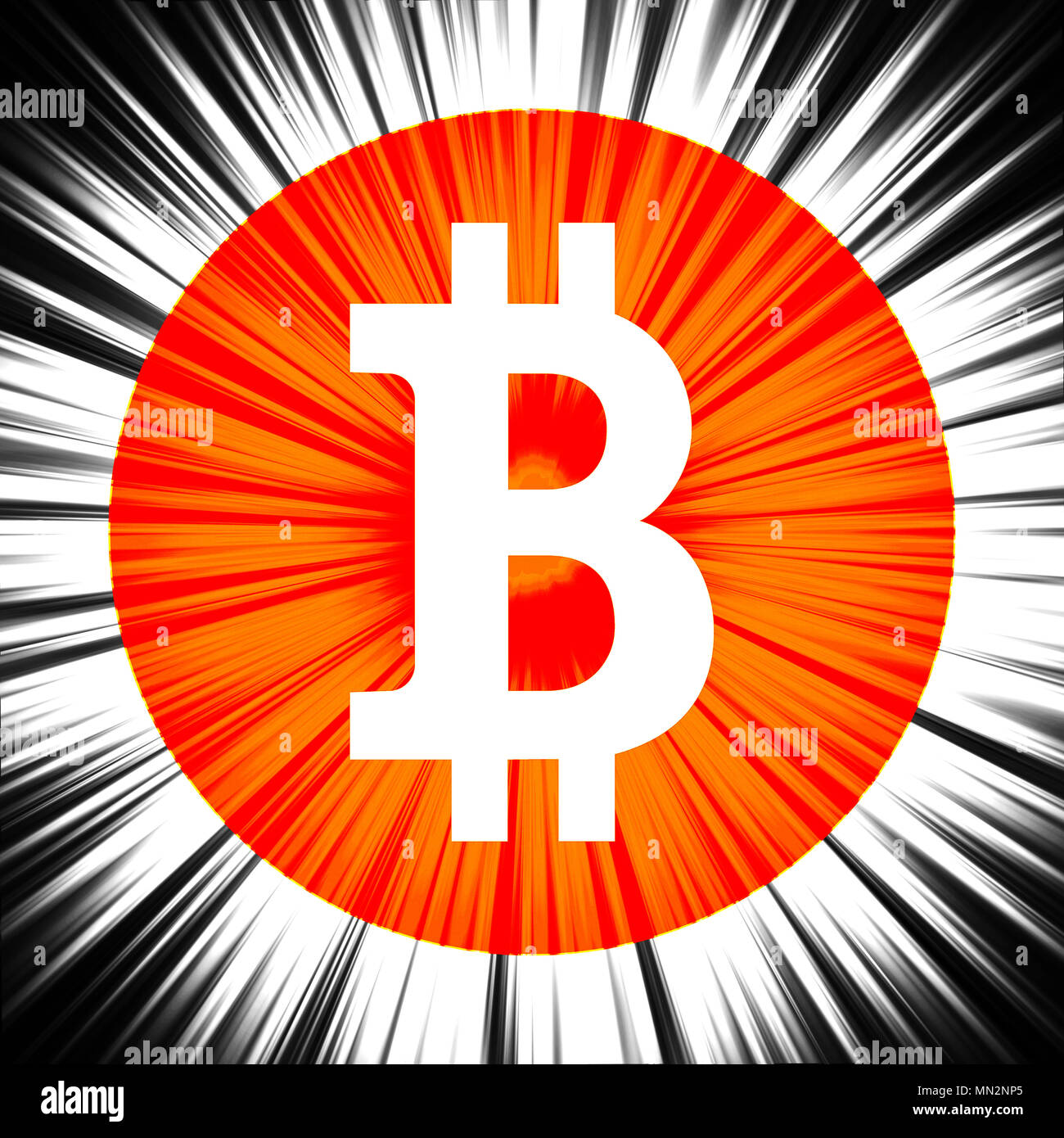 Bitcoin Zeichen auf einer abstrakten Hintergrund Stockfoto
